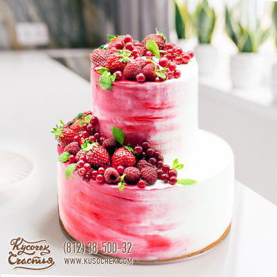 Торт «Красные ягоды и акварель»