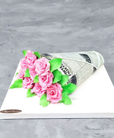 Праздничный торт «Букет в ретро-газете с индивидуальной версткой»