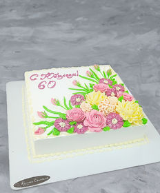 Праздничный торт «Цветы и надпись квадрат»