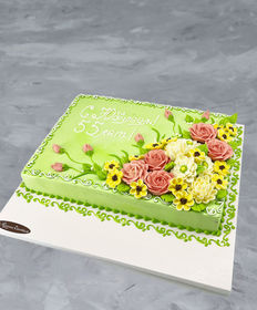 Праздничный торт «Цветы и надпись прямоугольный»