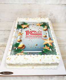 Корпоративный торт «Корпоративный торт со съедобной картинкой на Новый год золотые звездочки»