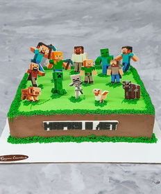 Детский торт «Майнкрафт прямоугольный с фигурками-картинками»