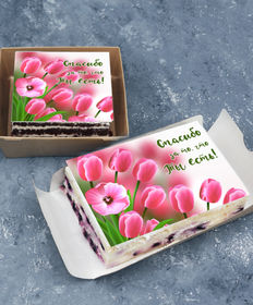 Торт-открытка «Спасибо за то, что ты есть тюльпаны»