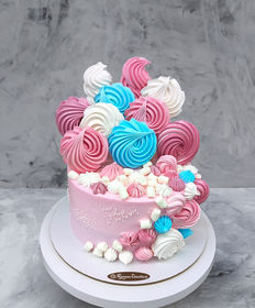 Детский торт «Взрыв из меренг розово-бело-голубой»