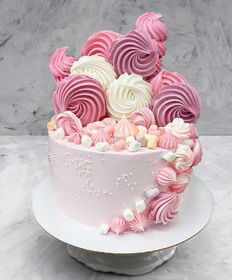Детский торт «Взрыв из меренг розово-белый»