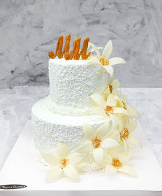 Свадебный торт «Золотые цветы два яруса»